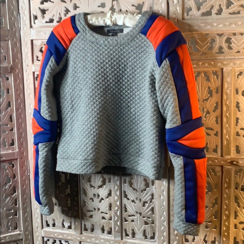 Grey quilted color block sweatshirt